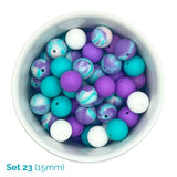 Colorful beads in a white bowl with 'Set 23 (15mm)' text.