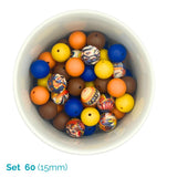 Colorful beads in a white container with 'Set 60 (15mm)' text.