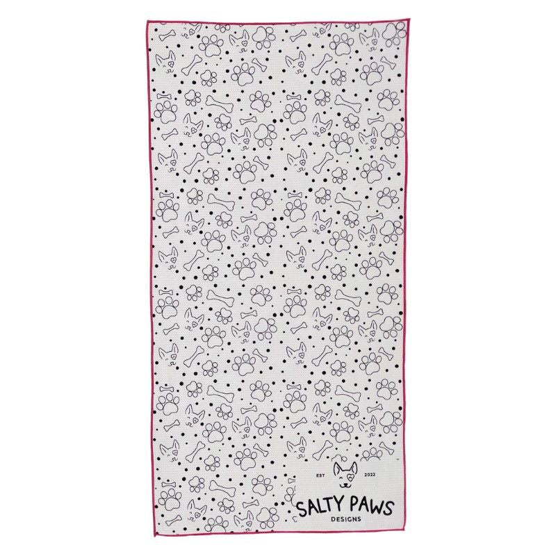 sand free, quick dry dog towel in life's a beach design in pink - back view