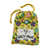 Salty Paws Designs Life's a Beach sand-free quick-dry dog towel in yellow packed into its matching drawstring carry bag