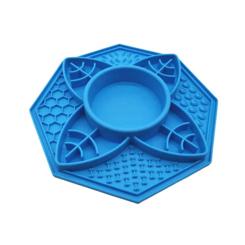 Salty Paws Lotus Slow Feeder in blue showing lick mat sections and centre bowl
