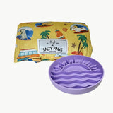 Salty Paws Designs Calm and Settle Bundle - Surf's Up Edition with purple sunset slow feeder bowl and Surf's Up settle mat