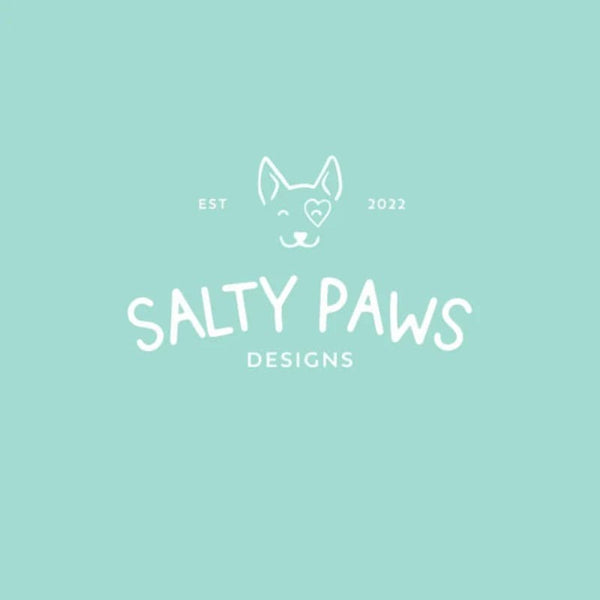 Salty Paws Gift Card $10 Denominations in mint background.