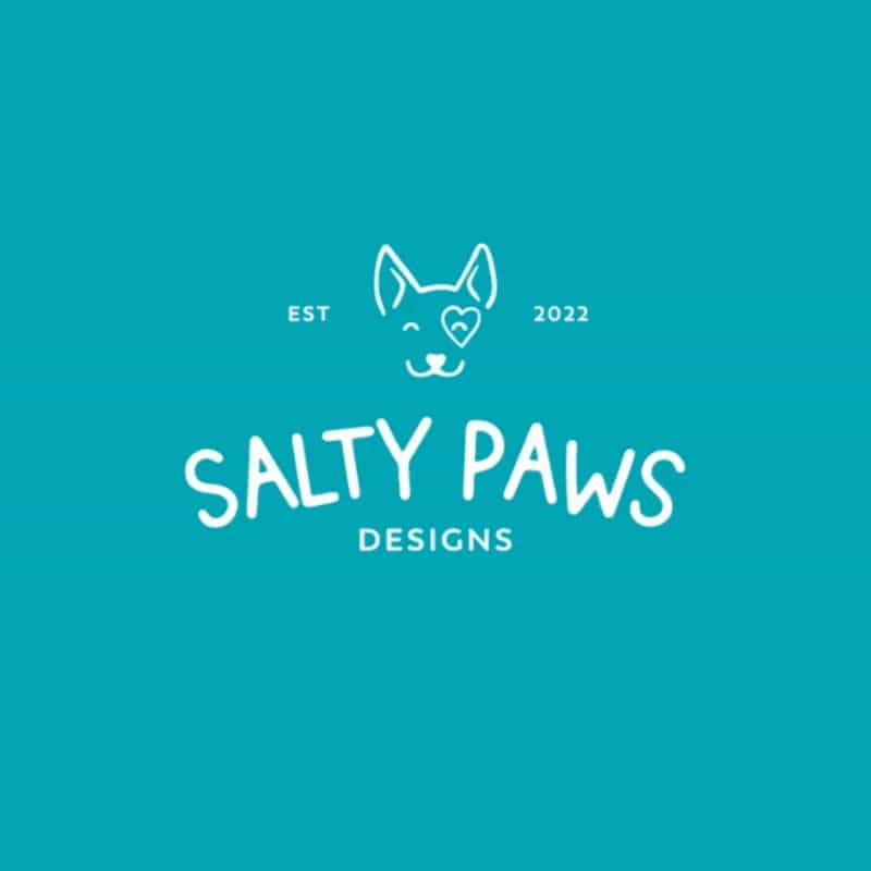 Salty Paws Gift Card $100 Denominations in teal background.