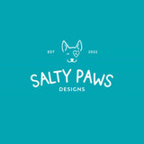 Salty Paws Gift Card $100 Denominations in teal background.