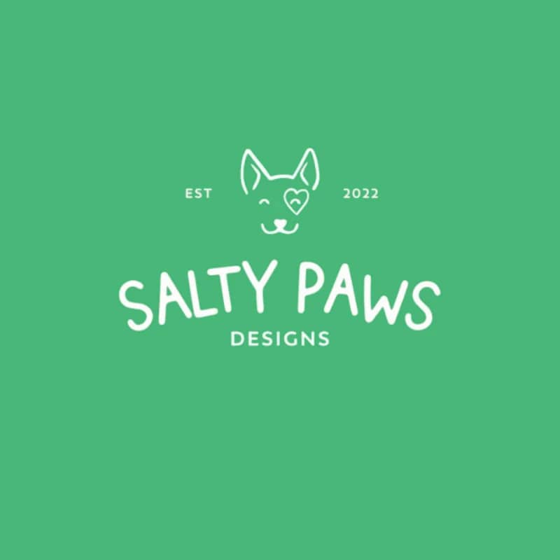 Salty Paws Gift Card $20 Denominations in green background.