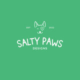 Salty Paws Gift Card $20 Denominations in green background.