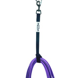 Salty Paws long line lead storage strap close up showing carabiner clip and Salty Paws label