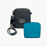 Black bag, black leash, and blue pouch with 'Salty Paws' branding on a white background