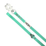 Salty Paws quick release waterproof dog lead in mint, diagonal flat lay showing frog clip snap and D-ring