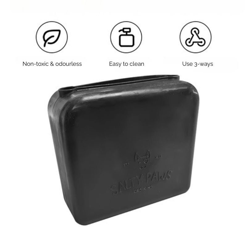 Salty Paws Silicone Treat Pouch in black with non-toxic odourless and easy to clean icons