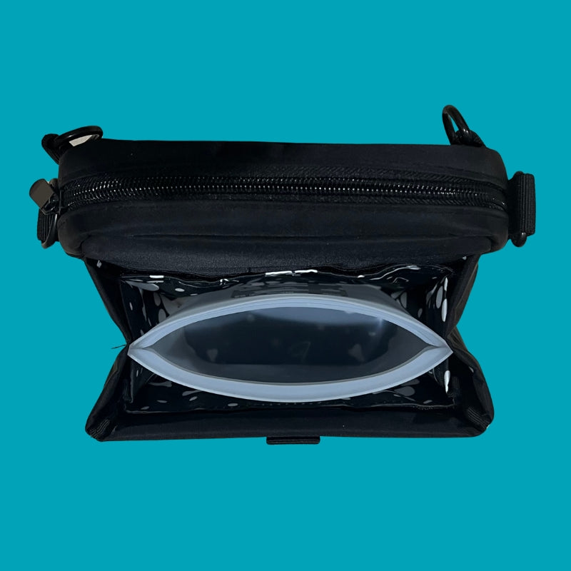 Salty Paws Silicone Treat Snap Bag stored inside open dog training pouch