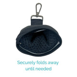 Salty Paws Slobber Towel shown folded into compact pouch, securely folds away until needed