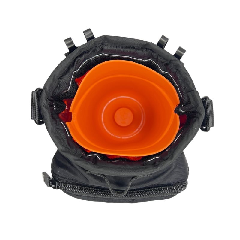 Salty Paws SnapLock Pro Silicone Insert in orange fitted inside open dog training pouch top view
