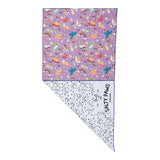 Salty Paws Summer Days Adventure Dog Towel in purple folded showing colourful front print and white paw print reverse
