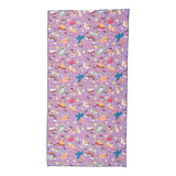 Salty Paws Summer Days Adventure Dog Towel in purple laid flat showing full colourful summer print