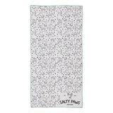 Reverse side of Salty Paws Summer Days Adventure Dog Towel in teal showing white paw print and bone pattern