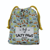 Salty Paws Surf's Up Adventure Dog Towel in mint packed in matching mint drawstring carry bag with yellow rope