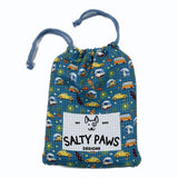 Salty Paws Surf's Up Adventure Dog Towel in teal packed in matching teal drawstring carry bag with blue rope