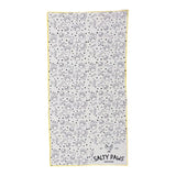 Reverse side of Salty Paws Surf's Up Adventure Dog Towel in yellow showing white paw print and bone pattern