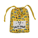 Salty Paws Surf's Up Adventure Dog Towel in yellow packed in matching yellow drawstring carry bag with yellow rope