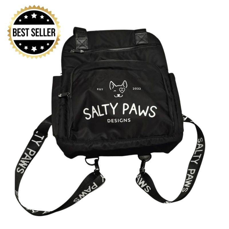 Salty Paws Ultimate Adventure Grab Bag in black with branded straps, best seller