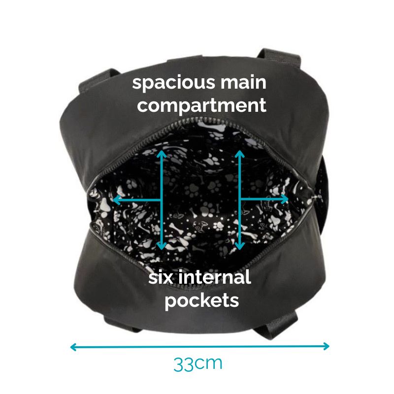 Salty Paws Ultimate Adventure Grab Bag interior with spacious main compartment and six internal pockets