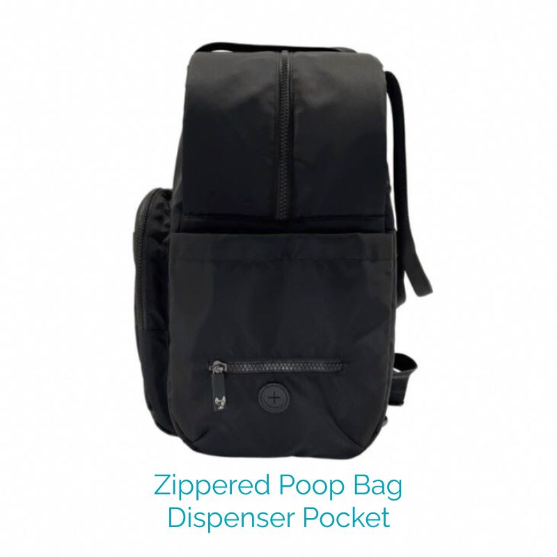 Salty Paws Ultimate Adventure Grab Bag side view showing zippered poop bag dispenser pocket