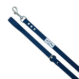 Salty Paws waterproof dog lead in kerosene navy with silver snap hook, diagonal flat lay