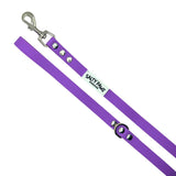 Salty Paws waterproof dog lead in purple with silver snap hook, diagonal flat lay