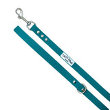 Salty Paws waterproof dog lead in teal with silver snap hook, diagonal flat lay