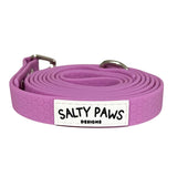 Salty Paws waterproof long line dog lead in lilac, coiled with silver hardware