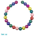 Colorful beaded dog necklace with multicolored beads on a white background
