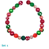 Colorful beaded dog necklace with red, green, and strawberry beads on a white background