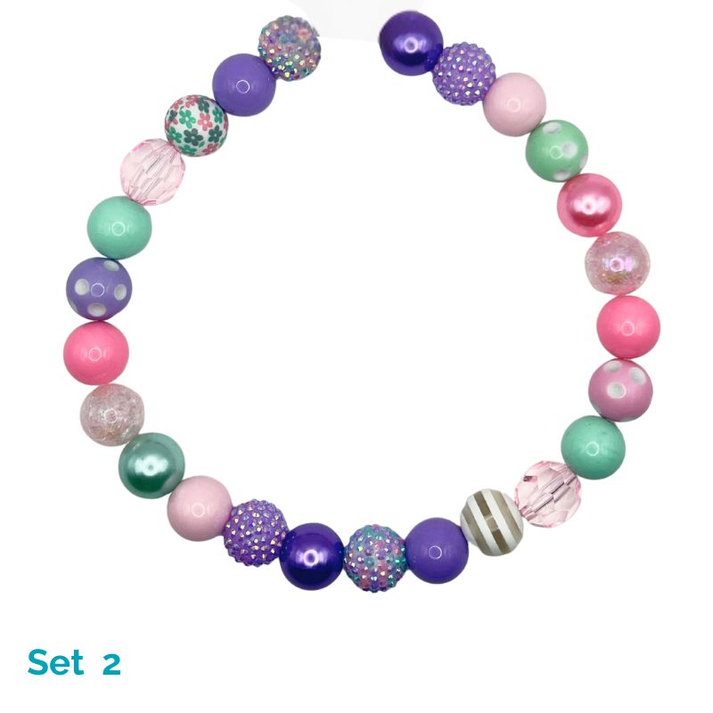 Colorful bubblegum bead set on a white background with 'Set 2' label.