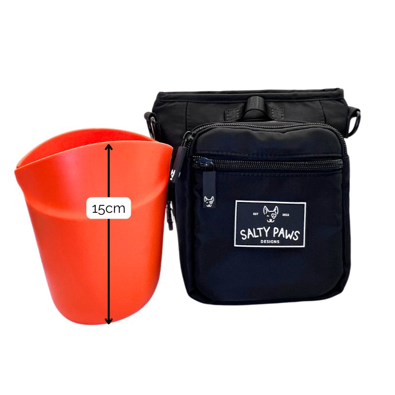 SnapLock Pro Silicone Insert in orange 15cm height shown with dog training pouch