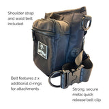 Salty Paws SnapLock Pro Training Pouch showing shoulder strap, waist belt and d-ring attachments