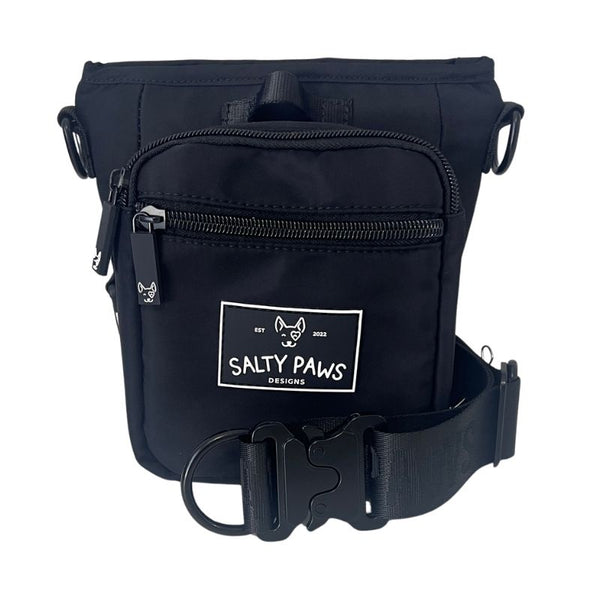 Salty Paws SnapLock Pro Training Pouch in black with quick release belt clip front view