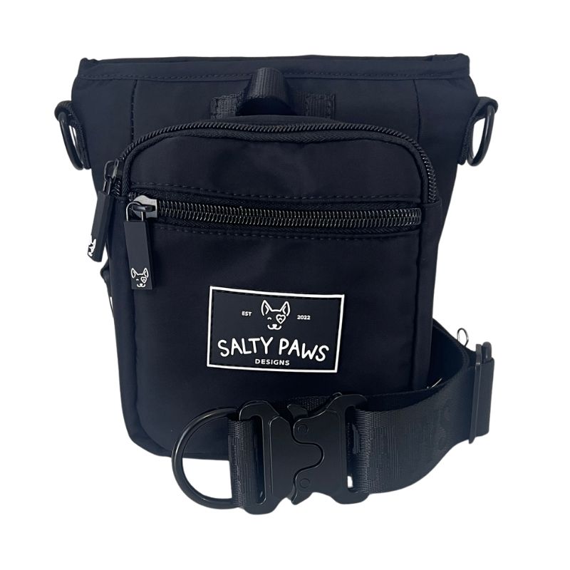 Salty Paws SnapLock Pro Training Pouch in black with quick release belt clip front view