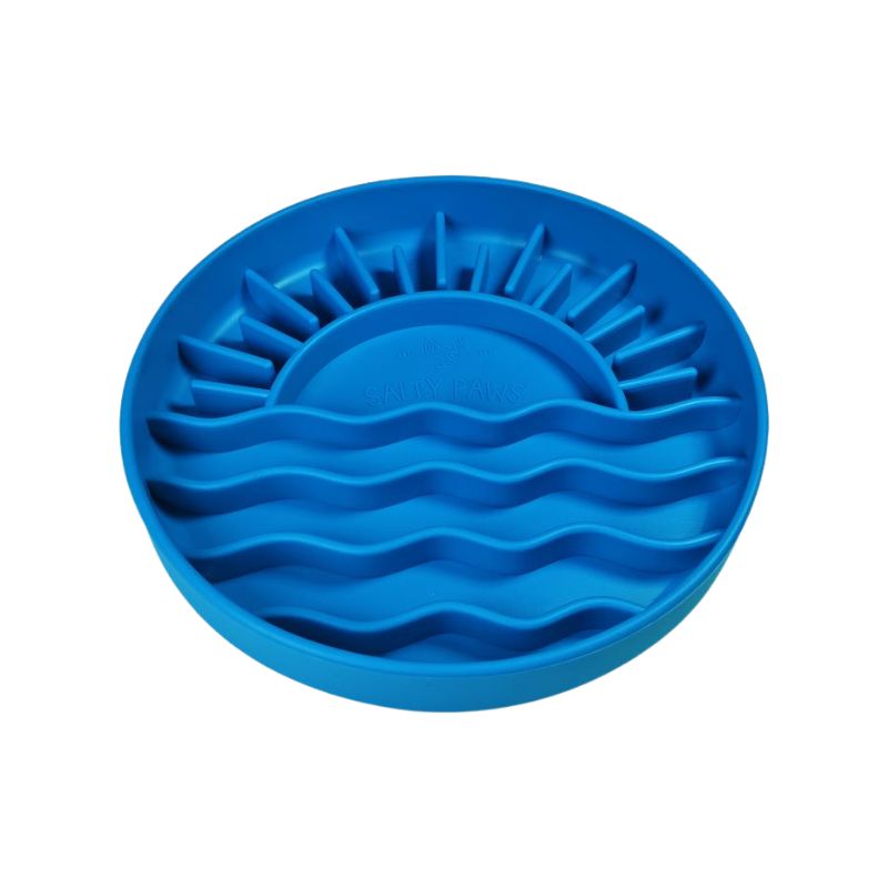 Salty Paws Sunset Slow Feeder in blue with sunset and beach wave pattern