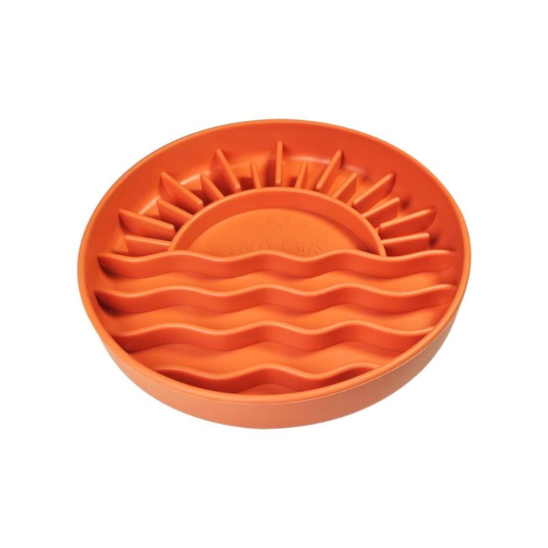 Salty Paws Sunset Slow Feeder in orange with sunset and beach wave pattern