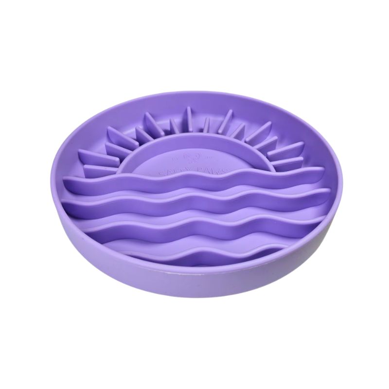 Salty Paws Sunset Slow Feeder in purple with sunset and beach wave pattern