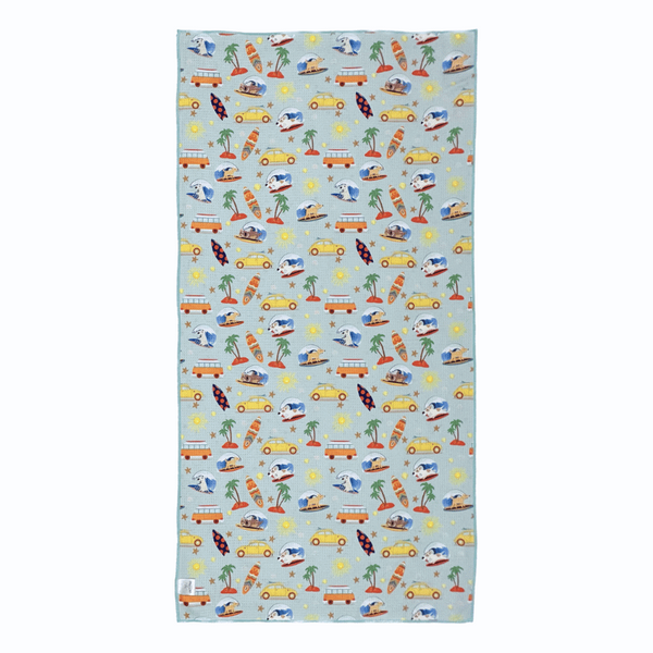 dog towel, surfs up design, colour mint
