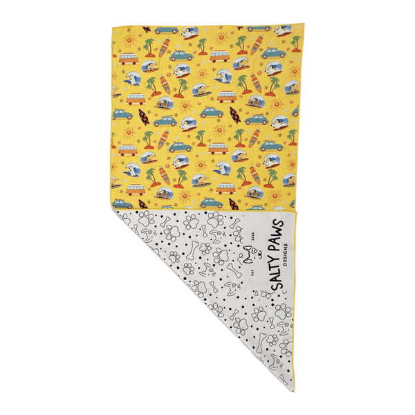 dog towel, design surfs up, colour yellow