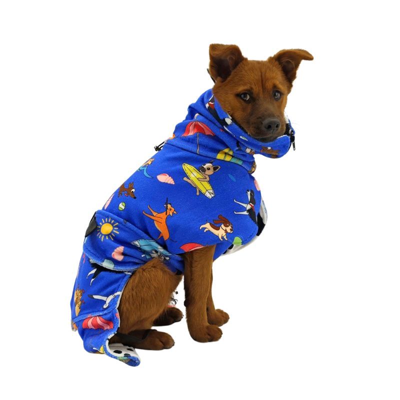 Dog towel robe blue